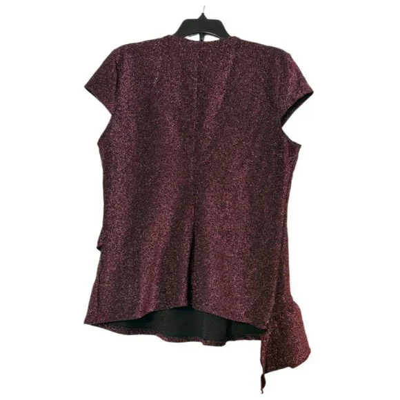 💥🚀💥Parallel Metallic Shimmer Blouse Size S Asymmetrical Ruffle Party Burgundy - Picture 4 of 5